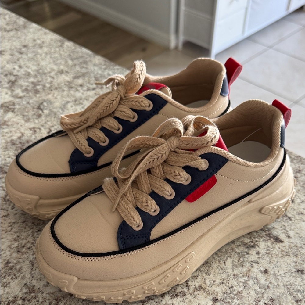 Stylish Kids Shoes with Navy and Beige Accents